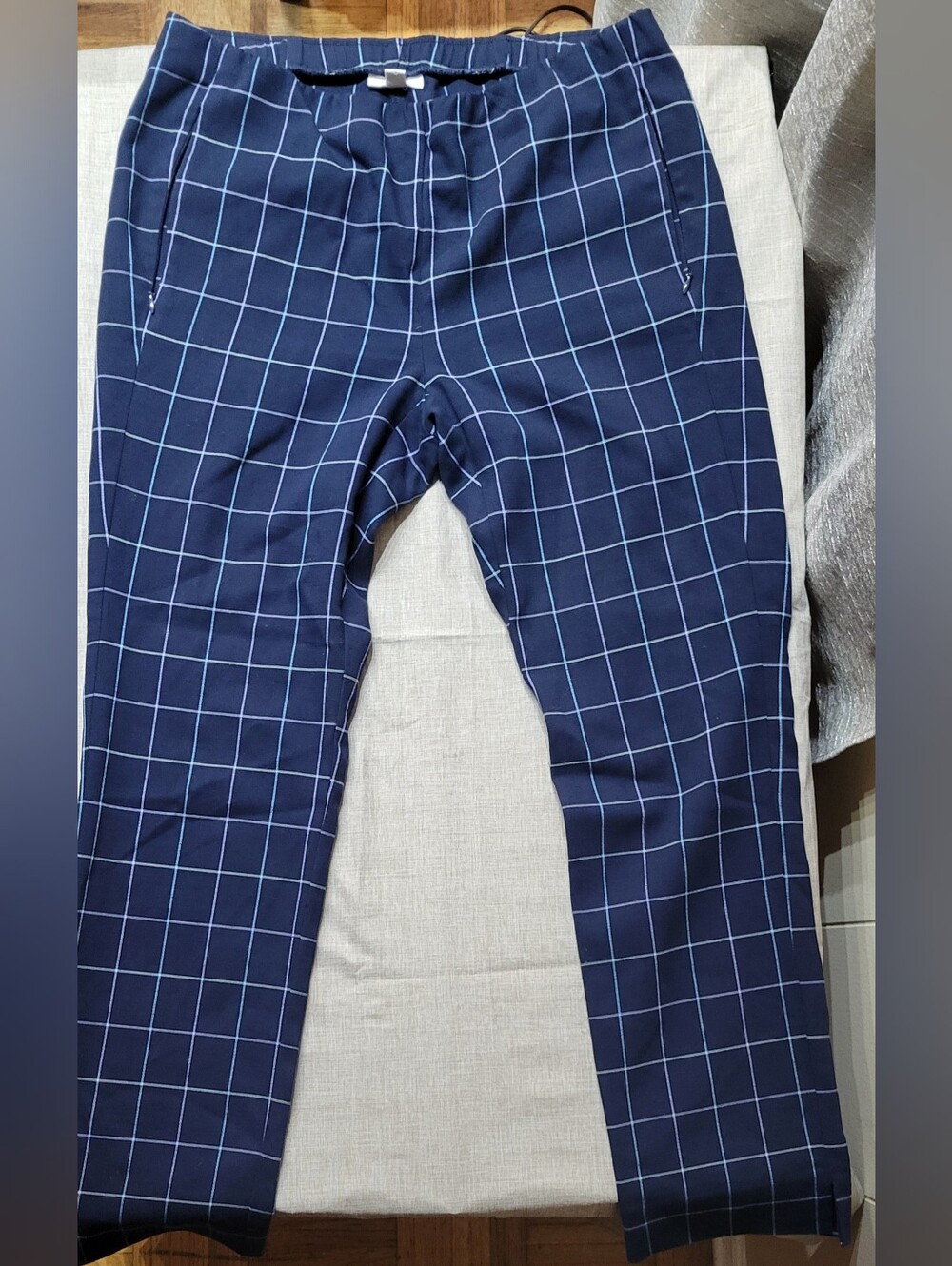 Women Navy Windowpane Dress Pants
